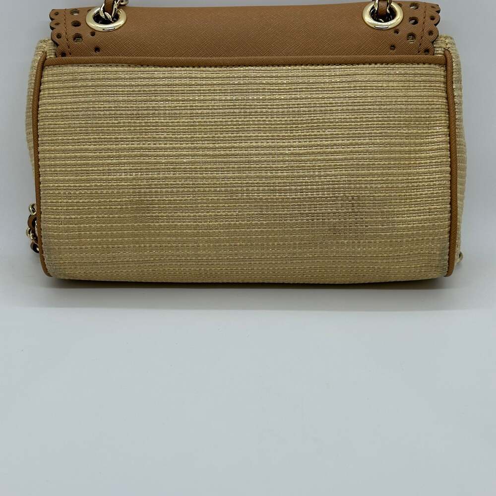Michael Kors Vivian Tan Leather & Rattan Crossbody Purse - Picture 6 of 15